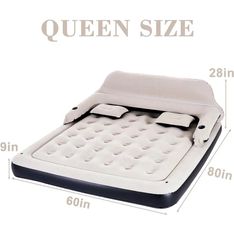 Queen Size Blow Up Bed for Outdoor Overnight Air Mattress Sofa Bed for Camping,Portable Inflatable Couch with Pillow