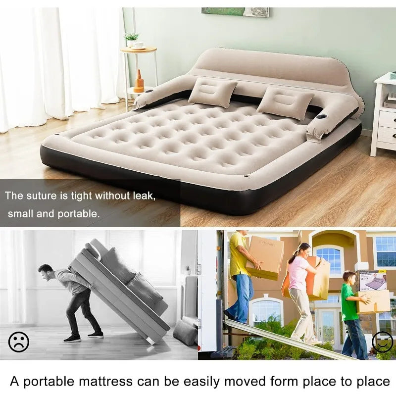 Queen Size Blow Up Bed for Outdoor Overnight Air Mattress Sofa Bed for Camping,Portable Inflatable Couch with Pillow