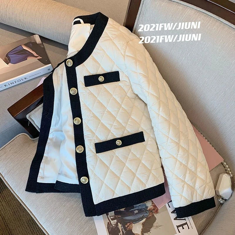 Quilted Cotton Down Coats Big Size Outwear Argyle Plaid Parka Winter Coat Women Chic Chaquetas Mujer Short Parkas Top Jacket