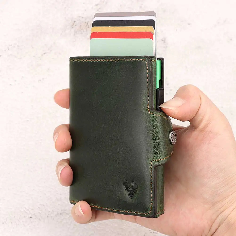 RFID Credit Cards Holder Genuine Leather Wallet with Money Clip Luxury Magic Trifold Wallets Coin Pocket Smart Pop Up Cardholder