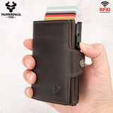 RFID Smart Pop Up Card Wallet for Men Genuine Leather Card Case for 8-10 Cards Slim Women Zip Coin Purse with Notes Compartment