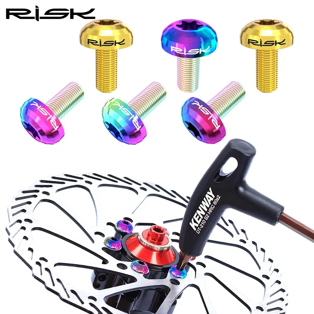 RISK 12PCS M5*10MM Bike Disc Brake Rotor Fixing Bolts TC4 Titanium Bicycle MTB Bike Ultralight Brake Screw Cycling Accessories