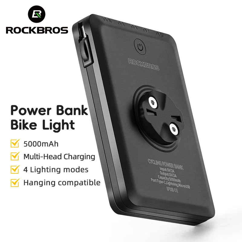 ROCKBROS Bike Light With Built In 5000mAh Batter Bicycle Light Type-C Charging Waterproof Cycling Lamp Handlebar Flashlight