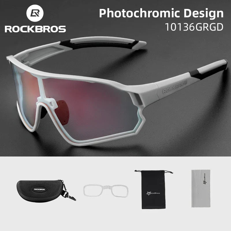 ROCKBROS Photochromic Cycling Glasses UV400 Sunglasses Outdoor Sport Bicycle Eyewear MTB Racing Lightweight Flexible Goggles