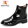 ROYYNA 2021 New Designers Ankle Boots Round Toe Women Chunky Heels Boots Women’s Bootie Patent Leather Ladies Fashion Boots Soft