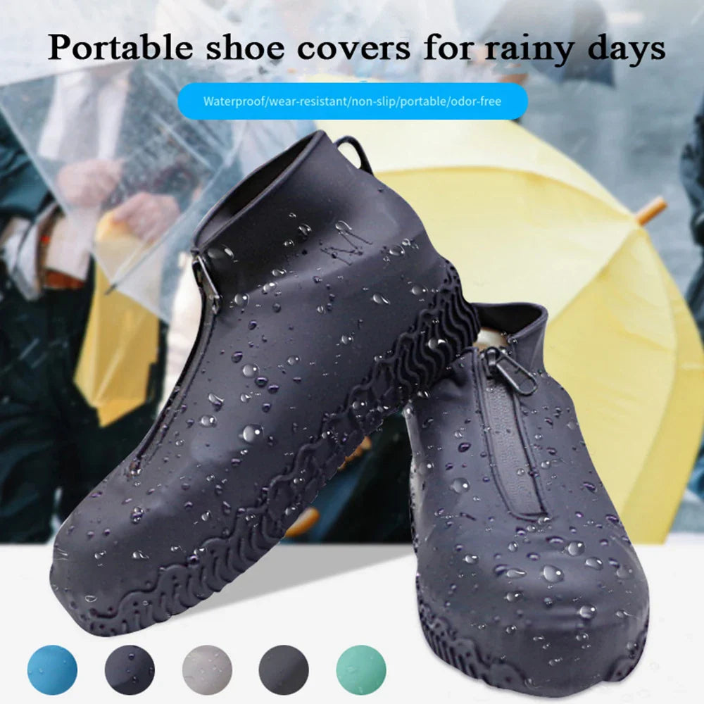 Rain Shoes Cover Solid Color Non Slip Shoes Case Zipper Silicone Waterproof Shoe Covers Reusable man Waterproof shoe cover