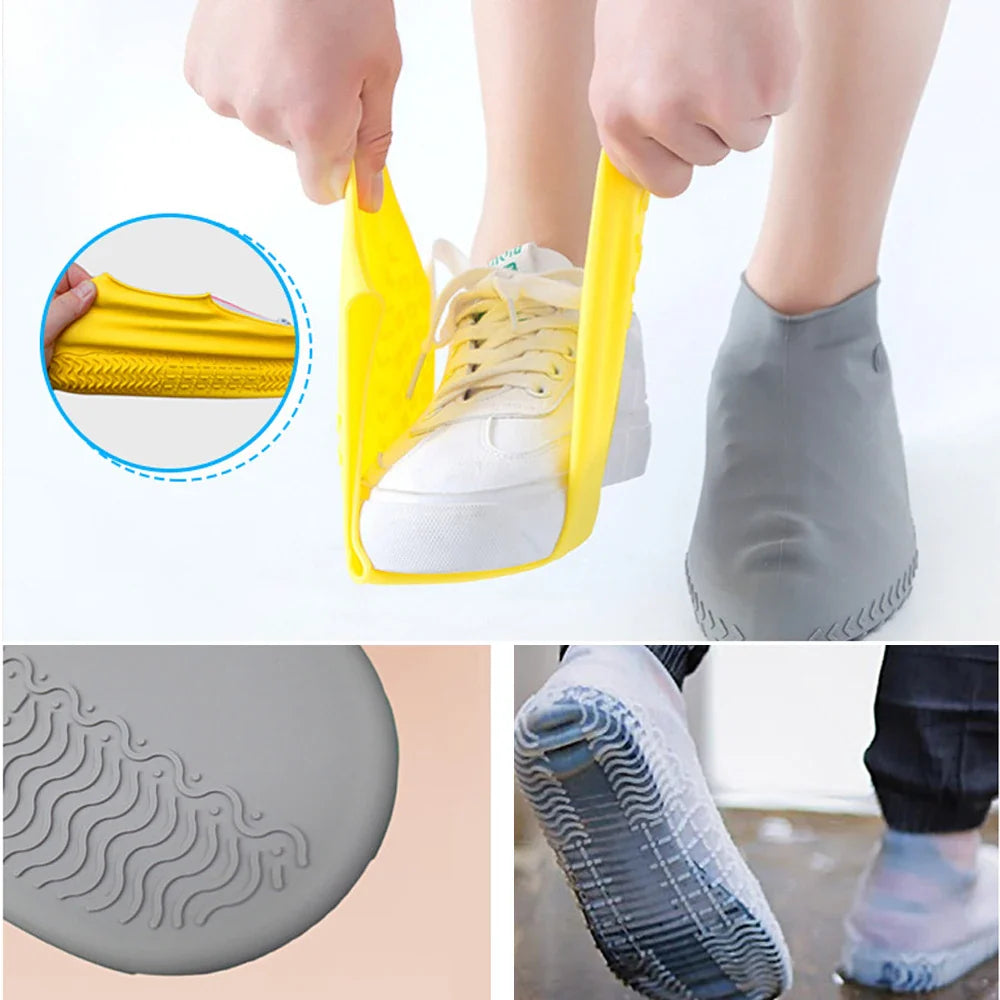 Rain Shoes Cover Solid Color Non Slip Shoes Case Zipper Silicone Waterproof Shoe Covers Reusable man Waterproof shoe cover