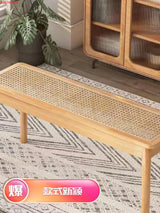 Rattan Bench long Chair Household Solid Wood Dining Chair Japanese Style Log Long Bench Bed End Stool Shoe Changing Stool