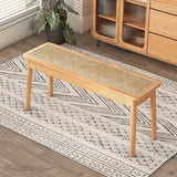 Rattan Bench long Chair Household Solid Wood Dining Chair Japanese Style Log Long Bench Bed End Stool Shoe Changing Stool