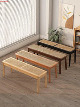 Rattan Bench long Chair Household Solid Wood Dining Chair Japanese Style Log Long Bench Bed End Stool Shoe Changing Stool