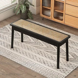 Rattan Bench long Chair Household Solid Wood Dining Chair Japanese Style Log Long Bench Bed End Stool Shoe Changing Stool