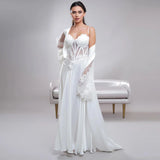 Real Photos Elegant Long Sleeves With Beaded Appliques Bride Robe For Wedding Bridal Shower Dress Women Night Gwons 2024