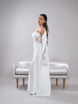 Real Photos Elegant Long Sleeves With Beaded Appliques Bride Robe For Wedding Bridal Shower Dress Women Night Gwons 2024