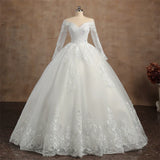 Real video Ball Gown Off Shoulder Wedding Dresses Full Sleeve Sweetheart Lace Appliqus Bead Wedding Dresses For Women 2024 New