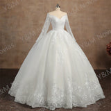 Real video Ball Gown Off Shoulder Wedding Dresses Full Sleeve Sweetheart Lace Appliqus Bead Wedding Dresses For Women 2024 New