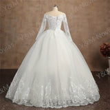 Real video Ball Gown Off Shoulder Wedding Dresses Full Sleeve Sweetheart Lace Appliqus Bead Wedding Dresses For Women 2024 New