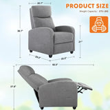 Recliner Chair for Adults, Massage Fabric Small Recliner Sofa Home Theater Seating with Lumbar Support,  Living Room (Grey)