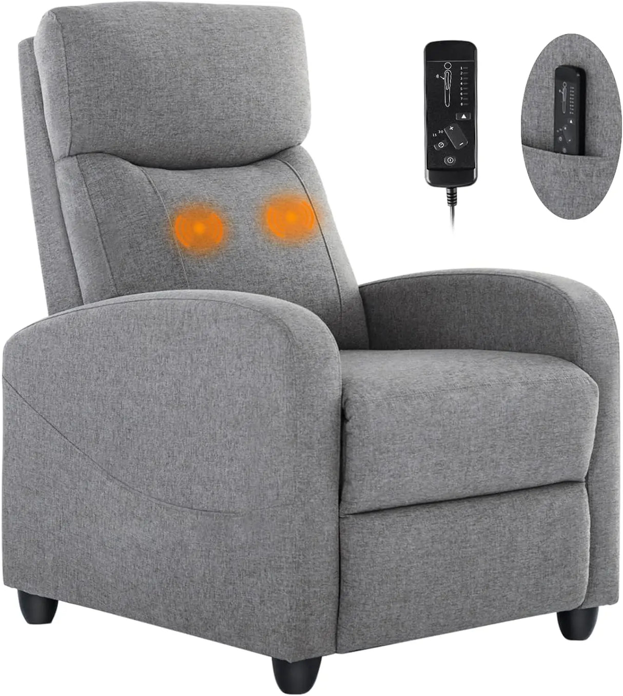 Recliner Chair for Adults, Massage Fabric Small Recliner Sofa Home Theater Seating with Lumbar Support,  Living Room (Grey)