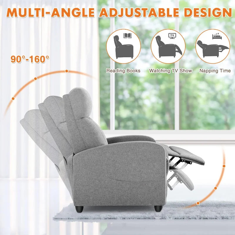 Recliner Chair for Adults, Massage Fabric Small Recliner Sofa Home Theater Seating with Lumbar Support,  Living Room (Grey)