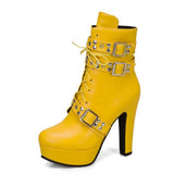 Red Yellow White Women Ankle Boots Platform Lace Up High Heel Short Female Buckle Autumn Winter Sexy Ladies Shoe Large Size 50