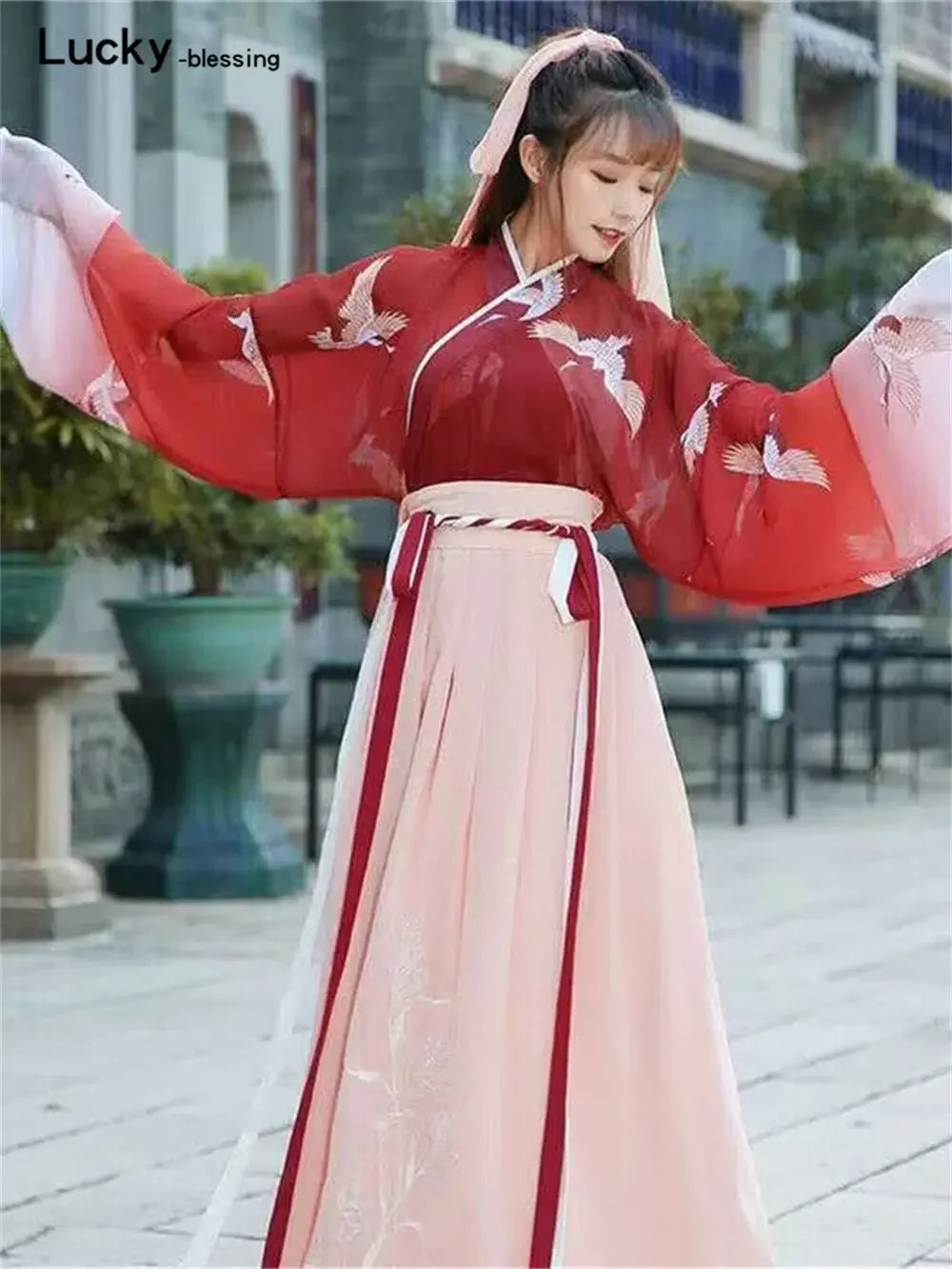 Retro Chinese Style Red Vestido Hanfu Dress Asian Cosplay Women China Traditional Skirt Long Kimono Kawaii Girls Party Skirt Set