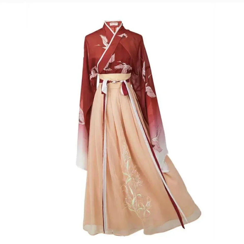 Retro Chinese Style Red Vestido Hanfu Dress Asian Cosplay Women China Traditional Skirt Long Kimono Kawaii Girls Party Skirt Set