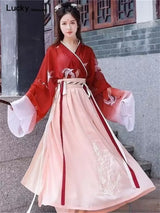 Retro Chinese Style Red Vestido Hanfu Dress Asian Cosplay Women China Traditional Skirt Long Kimono Kawaii Girls Party Skirt Set