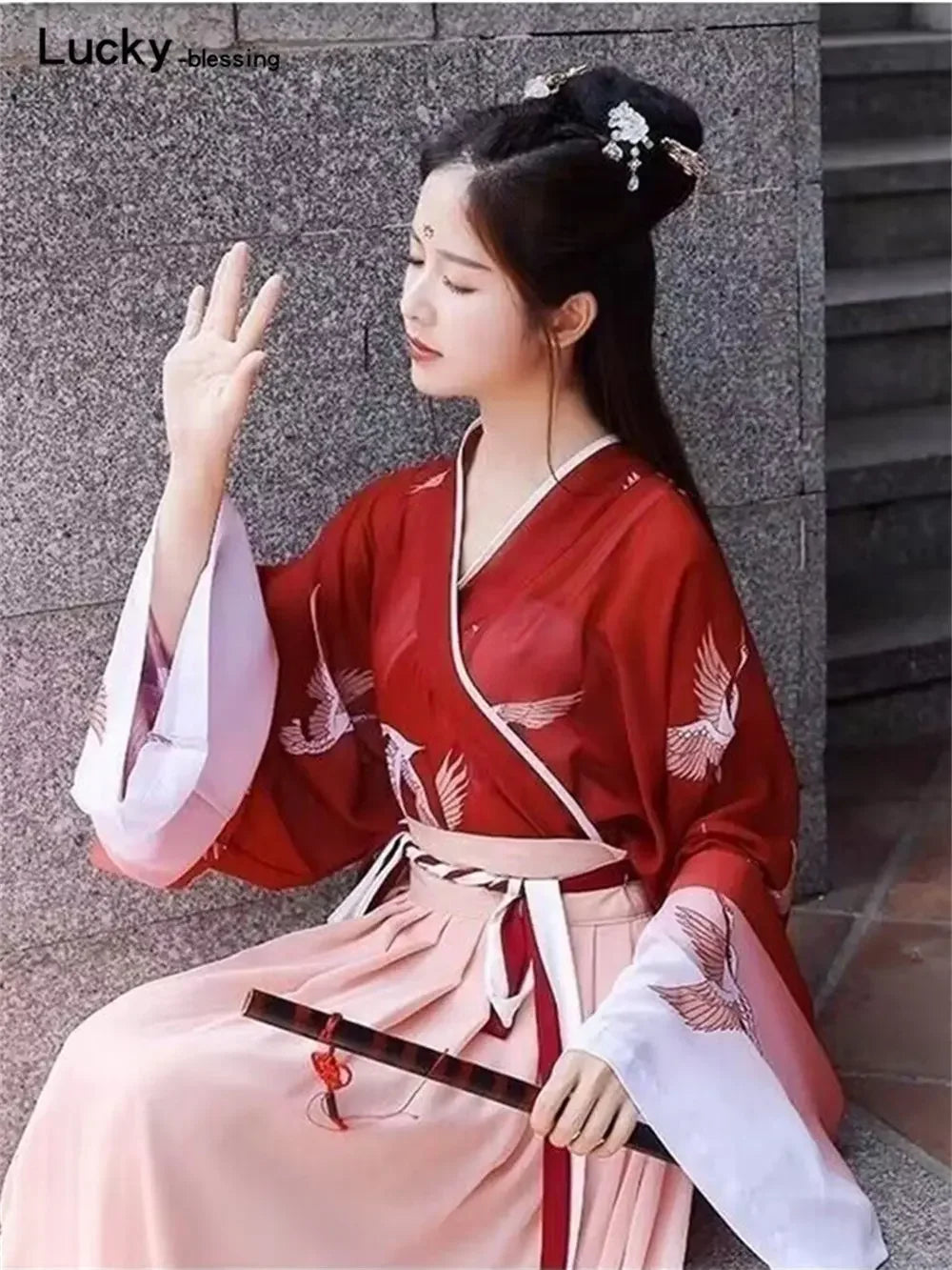 Retro Chinese Style Red Vestido Hanfu Dress Asian Cosplay Women China Traditional Skirt Long Kimono Kawaii Girls Party Skirt Set