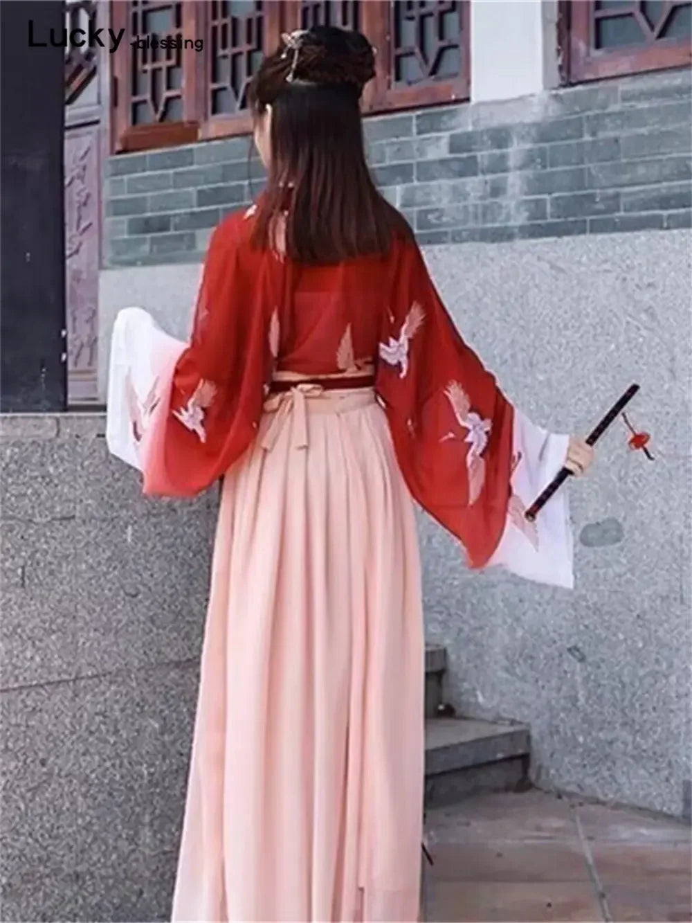 Retro Chinese Style Red Vestido Hanfu Dress Asian Cosplay Women China Traditional Skirt Long Kimono Kawaii Girls Party Skirt Set