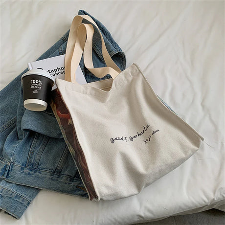 Retro Flower Canvas Bag Large Capacity Shoulder Bag Ladies Fashion Literature Cotton Letters Shopping Bag Student Handbag 2024