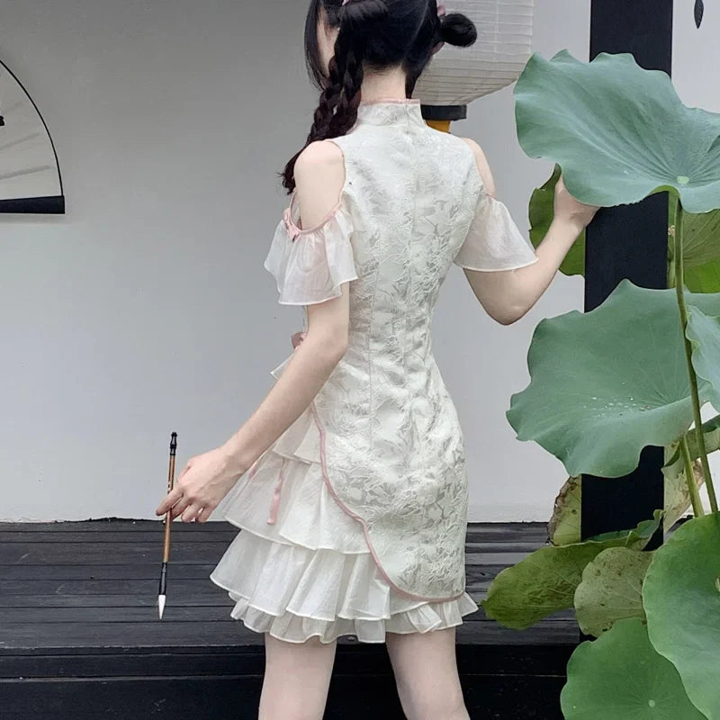 Retro Lolita Style Y2K 2022 Summer New Improved Cheongsam Qipao CHIC Design Sense Irregular A-line Niche Chinese Dresses Robe