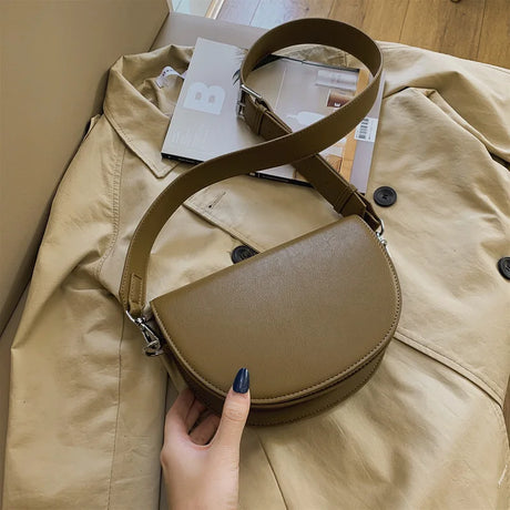 Retro Solid Color Saddle Bag High Quality Leather Shoulder Bags for Women 2023 New Simple Ladies Crossbody Bag Designer Handbags