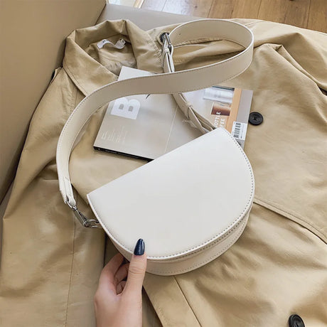 Retro Solid Color Saddle Bag High Quality Leather Shoulder Bags for Women 2023 New Simple Ladies Crossbody Bag Designer Handbags