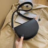 Retro Solid Color Saddle Bag High Quality Leather Shoulder Bags for Women 2023 New Simple Ladies Crossbody Bag Designer Handbags