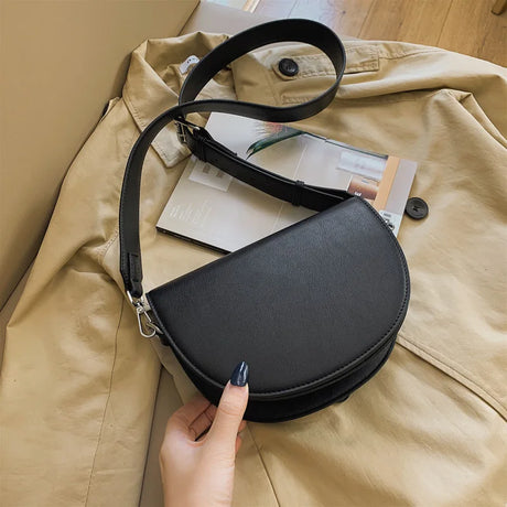 Retro Solid Color Saddle Bag High Quality Leather Shoulder Bags for Women 2023 New Simple Ladies Crossbody Bag Designer Handbags