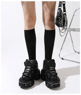 Retro Spanish Tank Bottom Metal High-Top Platform Men Leather Dark Punk Muffin Bottom Street Shooting Pumps Women