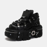 Retro Spanish Tank Bottom Metal High-Top Platform Men Leather Dark Punk Muffin Bottom Street Shooting Pumps Women