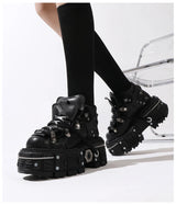 Retro Spanish Tank Bottom Metal High-Top Platform Men Leather Dark Punk Muffin Bottom Street Shooting Pumps Women