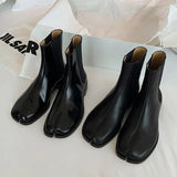 Retro Split Toe Ankle Boots Woman Shiny&Matte Leather Shoes Tabi Ninja Chelsea Botas Mujer Low Heels Trotters Booties Winter