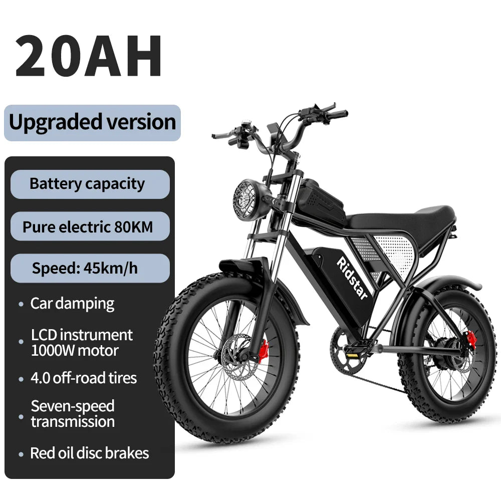 Ridstar Q20 Electric Bike 2000W 48V 40AH Waterproof  Powerful Dual motor 20*4.0 Fat Tire For Mountain Electric Bicycle For Adult