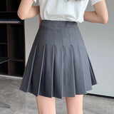 Rimocy Korean Elastic High Waist Pleated Skirt Woman Black Gray Short A-Line Skirts for Women 2023 Summer Jk Uniform Mini Skirt