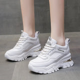 Rimocy White PU Leather Chunky Sneakers Women Autumn Winter Platform Vulcanize Shoes Woman Thick Bottom Hidden Heels Sport Shoes