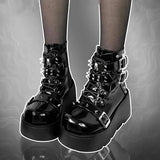 Rivets Decor Chunky Platform Punk Ankle Boots Women 2023 Winter Pu Leather Black Boots Woman Metal Buckle Gothic Shoes