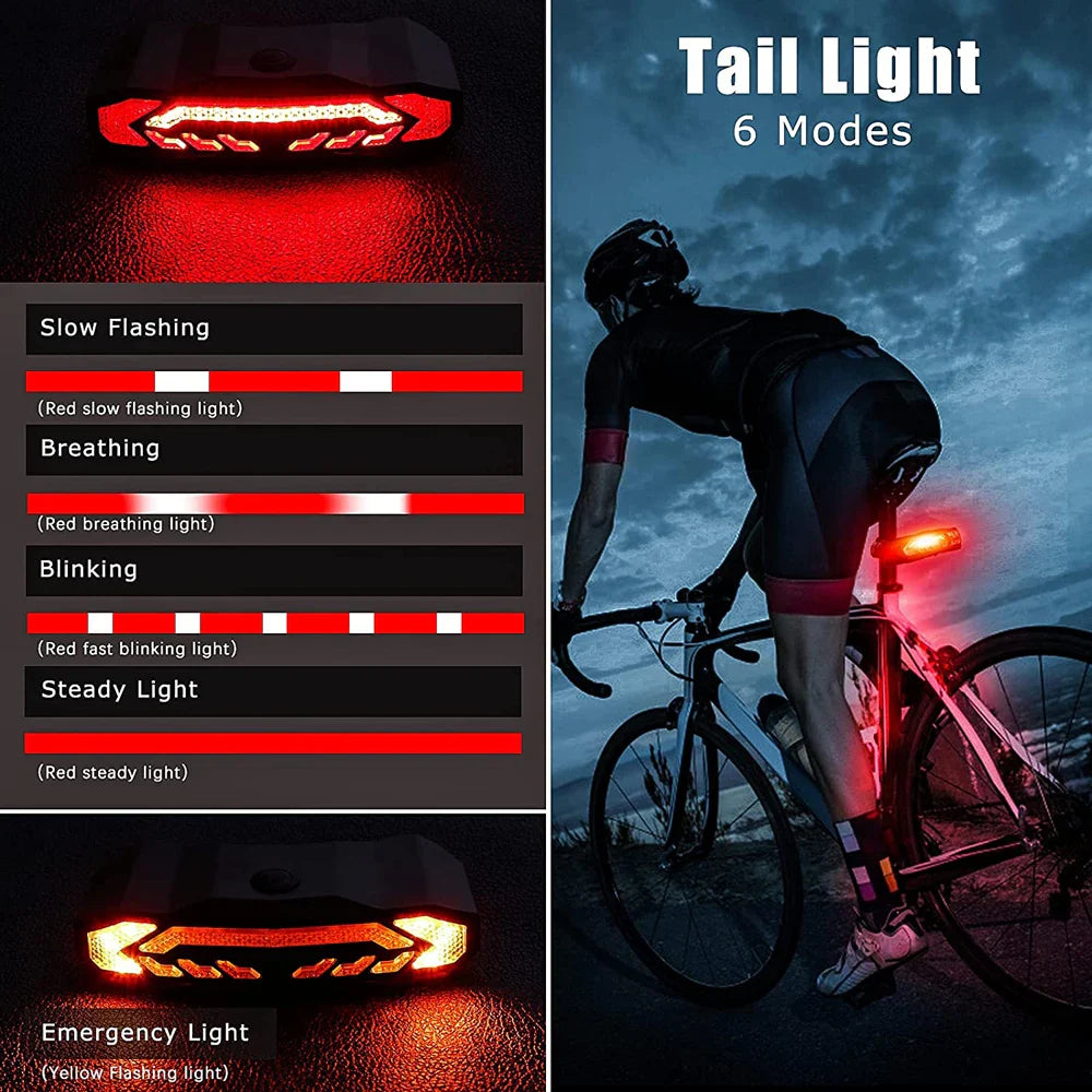 Rockbye Bicycle Rear Light Alarm Waterproof Rechargeable Scooter Bike Turn Signal Warning Lamp Auto Brake Light