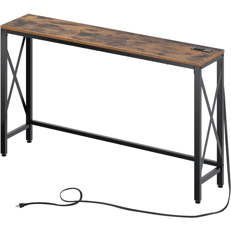 Rolanstar Console Table with Power Outlet, Narrow Sofa , 55.1" x 11.8" Farmhouse  Behind  Couch Hallway Entrance