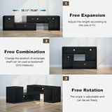 Rolanstar TV Stand, Deformable TV Stand with LED Strip & Power Outlets, Modern Entertainment Center for 45/50/55/60/65/70 inch