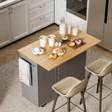 Rolling Kitchen Island Cart With Folding Drop Leaf Breakfast Bar Portable Trolley Island With Large Storage Cabinet Gray Hand