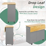 Rolling Kitchen Island Cart With Folding Drop Leaf Breakfast Bar Portable Trolley Island With Large Storage Cabinet Gray Hand