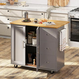 Rolling Kitchen Island Cart With Folding Drop Leaf Breakfast Bar Portable Trolley Island With Large Storage Cabinet Gray Hand