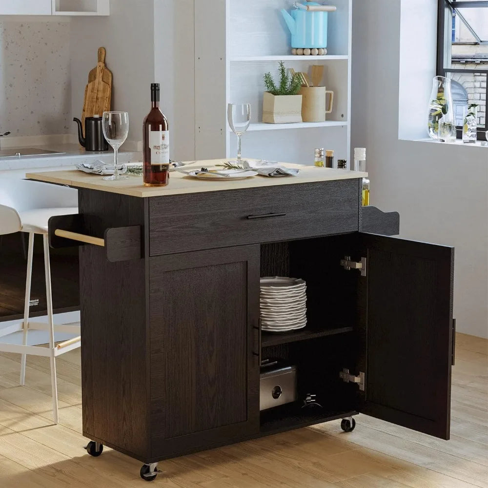 Rolling Kitchen Island Table on Wheels With Drop Leaf Iron Trolley Cart Storage Cabinet Drawer Spice/Towel Rack Wheelbarrow Hand